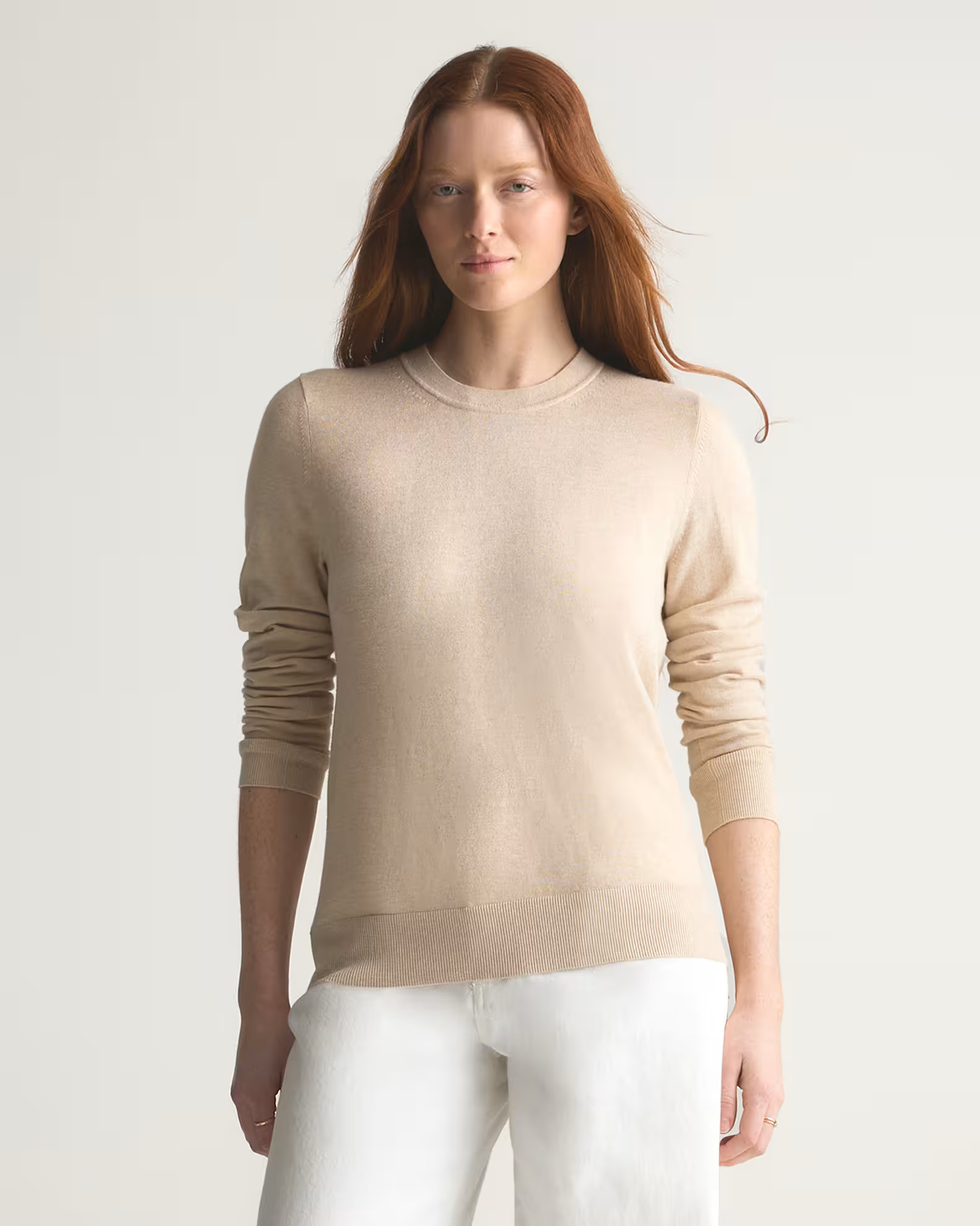 Lightweight Cotton Cashmere Crew Sweater  in Heather Oatmeal | Quince
