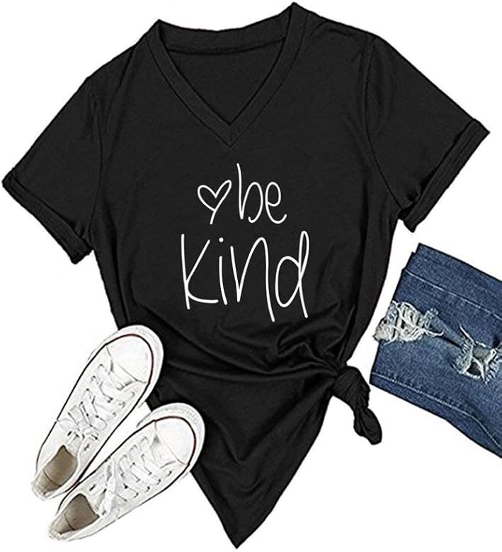 Womens T Shirt Casual Cotton Short Sleeve V-Neck Graphic T-Shirt Tops Tees | Amazon (US)