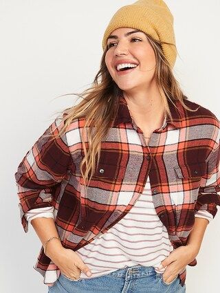 Oversized Plaid Flannel Boyfriend Tunic Shirt for Women | Old Navy (US)