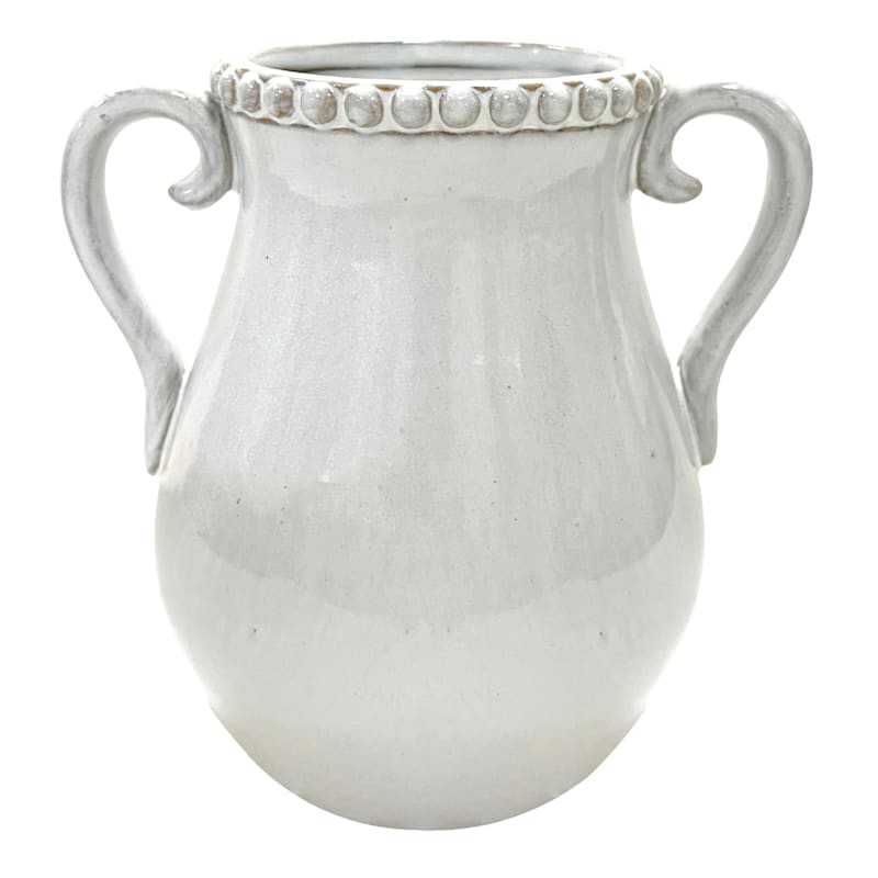 White Ceramic Vase with Handles, 6" | At Home