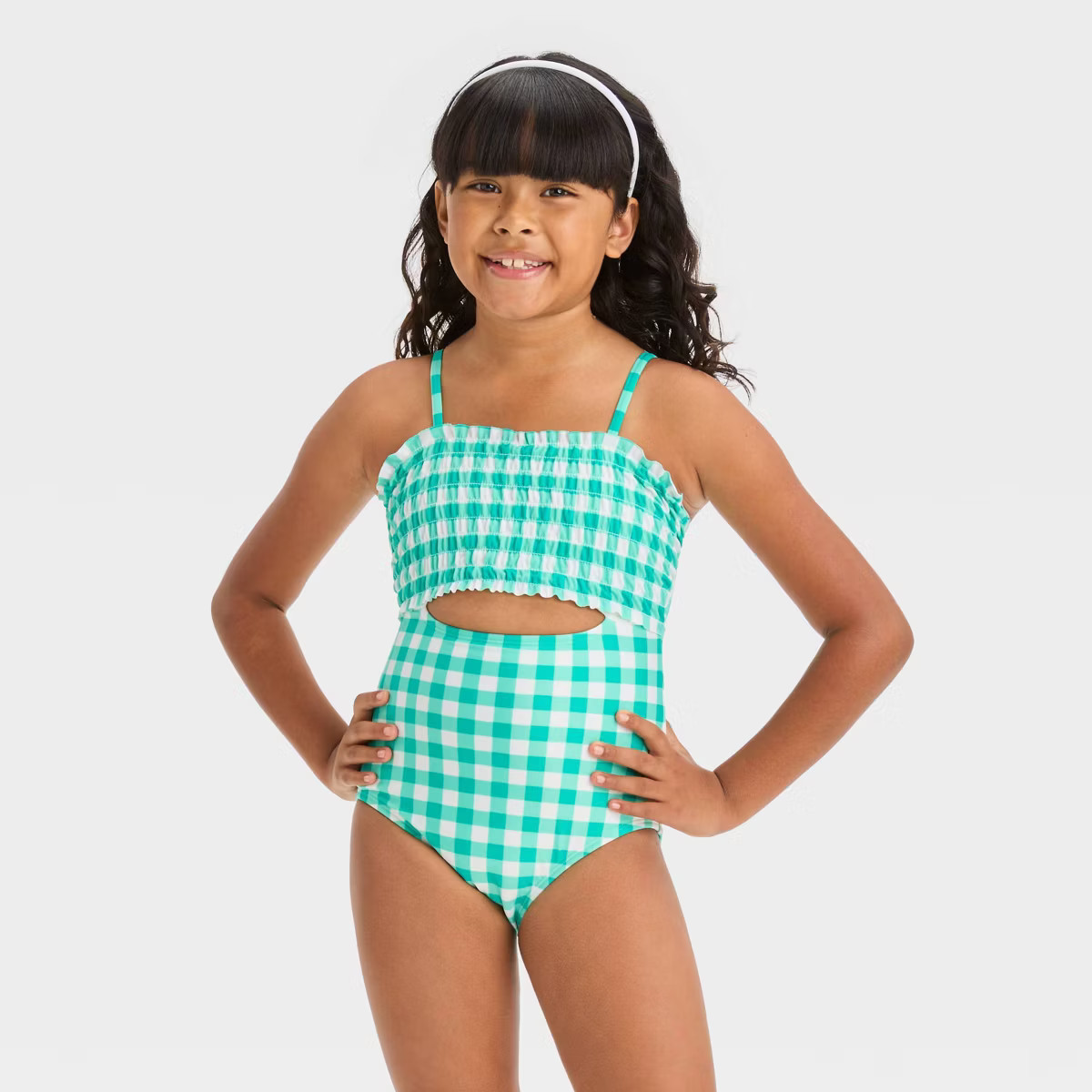 Girls' 'Summer Jubilee' Gingham Checkered One Piece Swimsuit - Cat & Jack™ Green | Target
