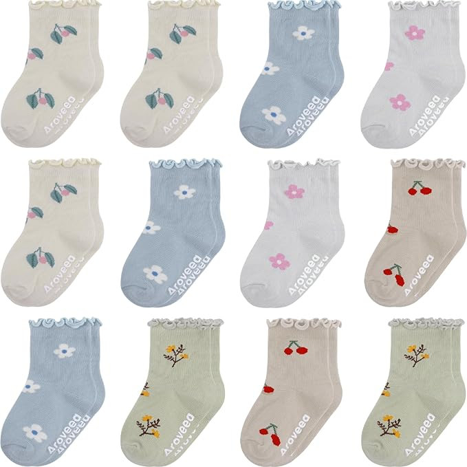 Non Slip Grip Ankle Baby Socks 12 Pack for Toddler Boys and Girls Kids,Infant Cute Cotton Baby So... | Amazon (US)