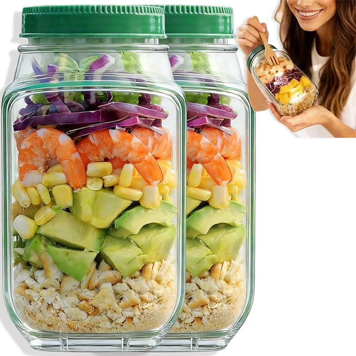 TOPMELON The Original Salad Pod, Portable Salad Jar,Salad Container Side Open with Lid, Suitable ... | Amazon (US)