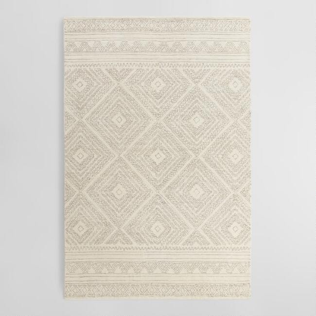Ivory Diamond Tufted Wool Kelsey Area Rug | World Market