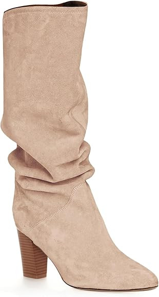 Coutgo Womens Slouchy Knee High Boots Wide Calf Kitten Heel Pointed Toe Pull On Long Boots Winter... | Amazon (US)