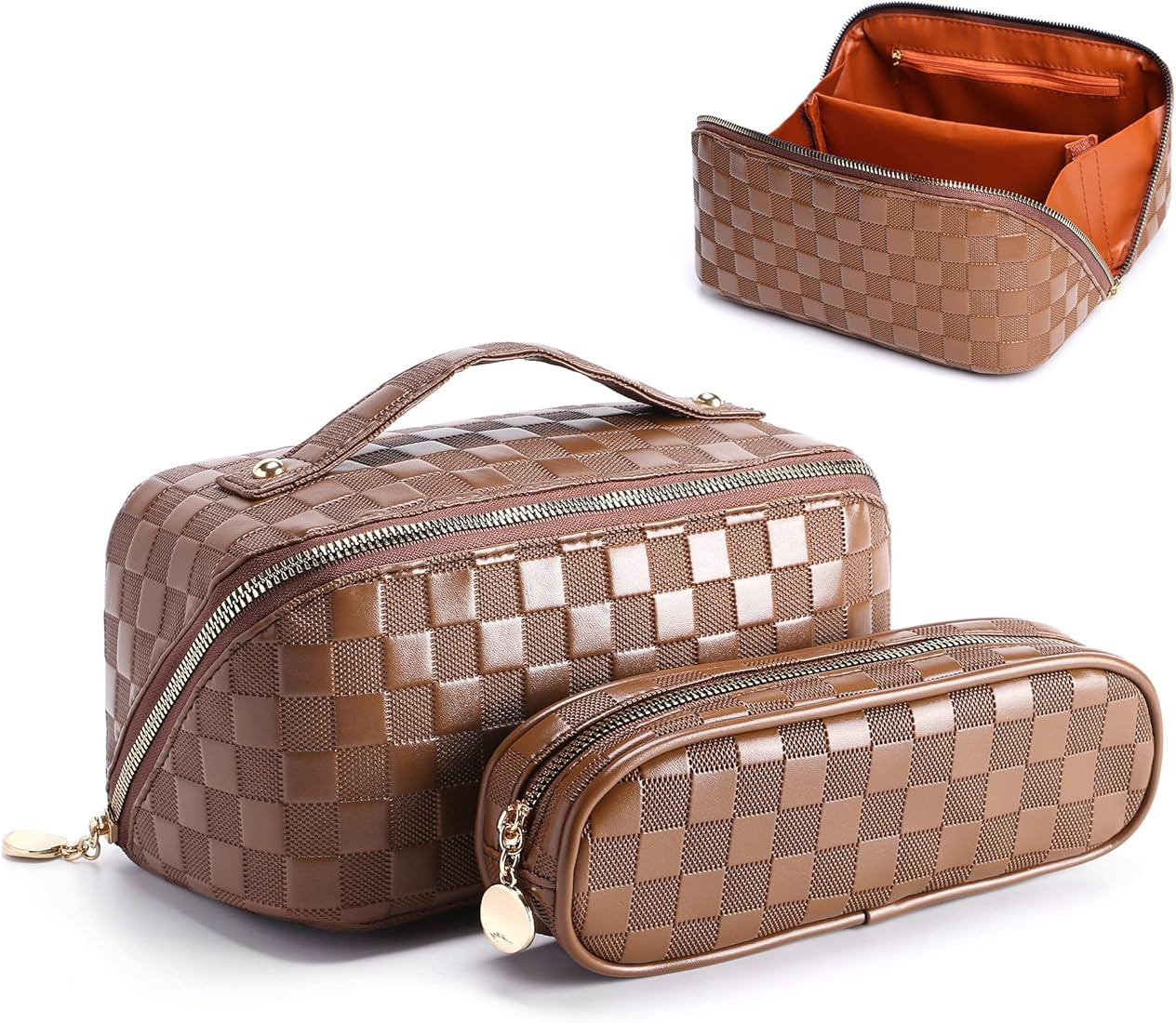 BAGCRAZY Large Capacity Travel Cosmetic Bag - Portable Makeup Bags for Women, 2 Pcs Waterproof PU... | Amazon (US)