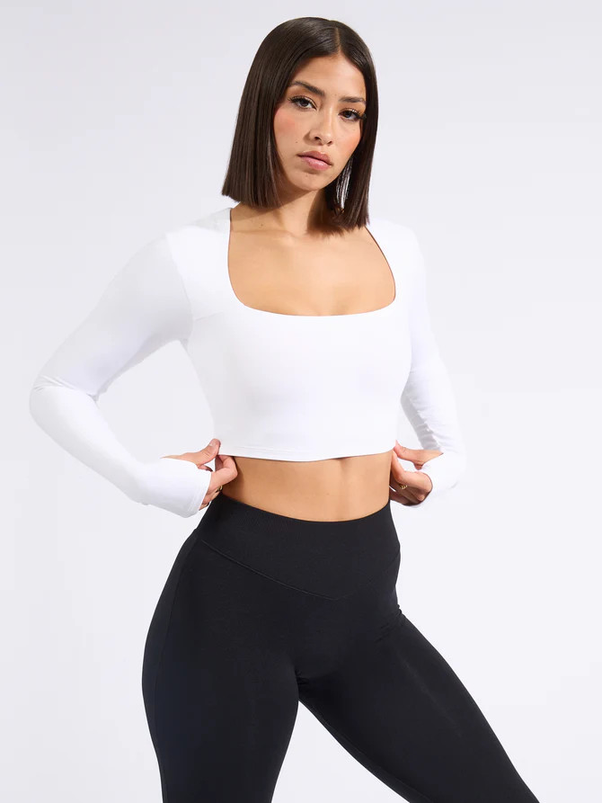 Long Sleeve Butter Crop - White | Buffbunny