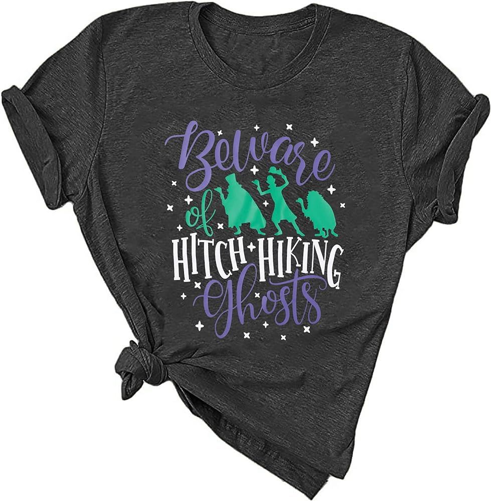 Beware of Hitch Hiking Ghost Shirt Women Funny Halloween Shirt Haunted Shirt Ghost T-Shirt Short ... | Amazon (US)