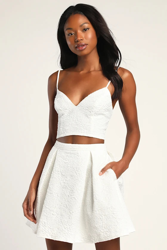Love You White Jacquard Two-Piece Mini Dress With Pockets | Lulus (US)