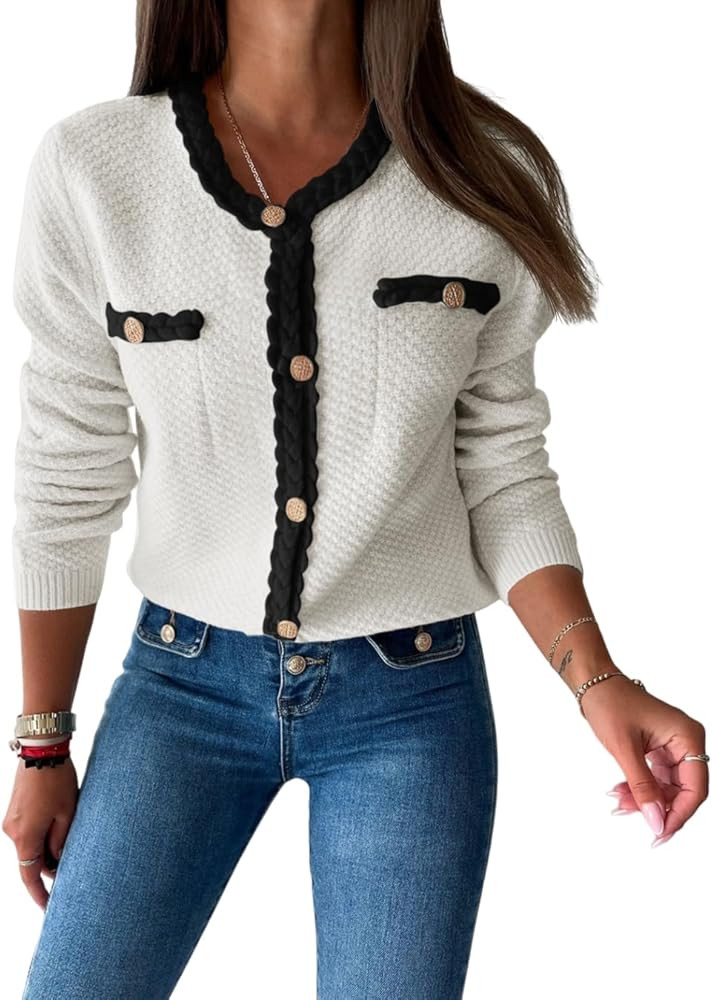 Saodimallsu Womens Button Up Cardigan Long Sleeve Open Front Cable Knit Fall Trendy Sweater Jacke... | Amazon (US)