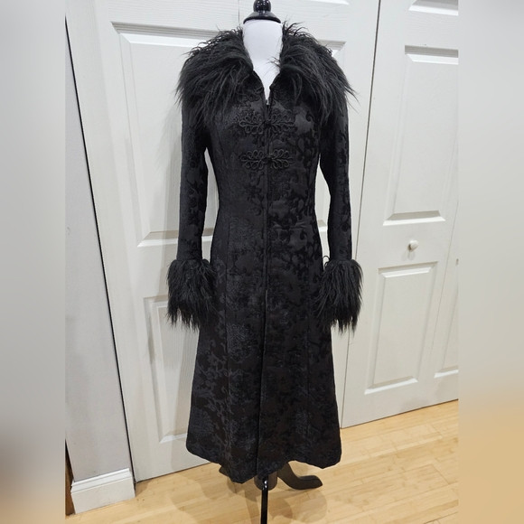 Dolls Kill Widow Goth Darkest Depths Black Fur Brocade Zip Duster Coat Jacket S | Poshmark