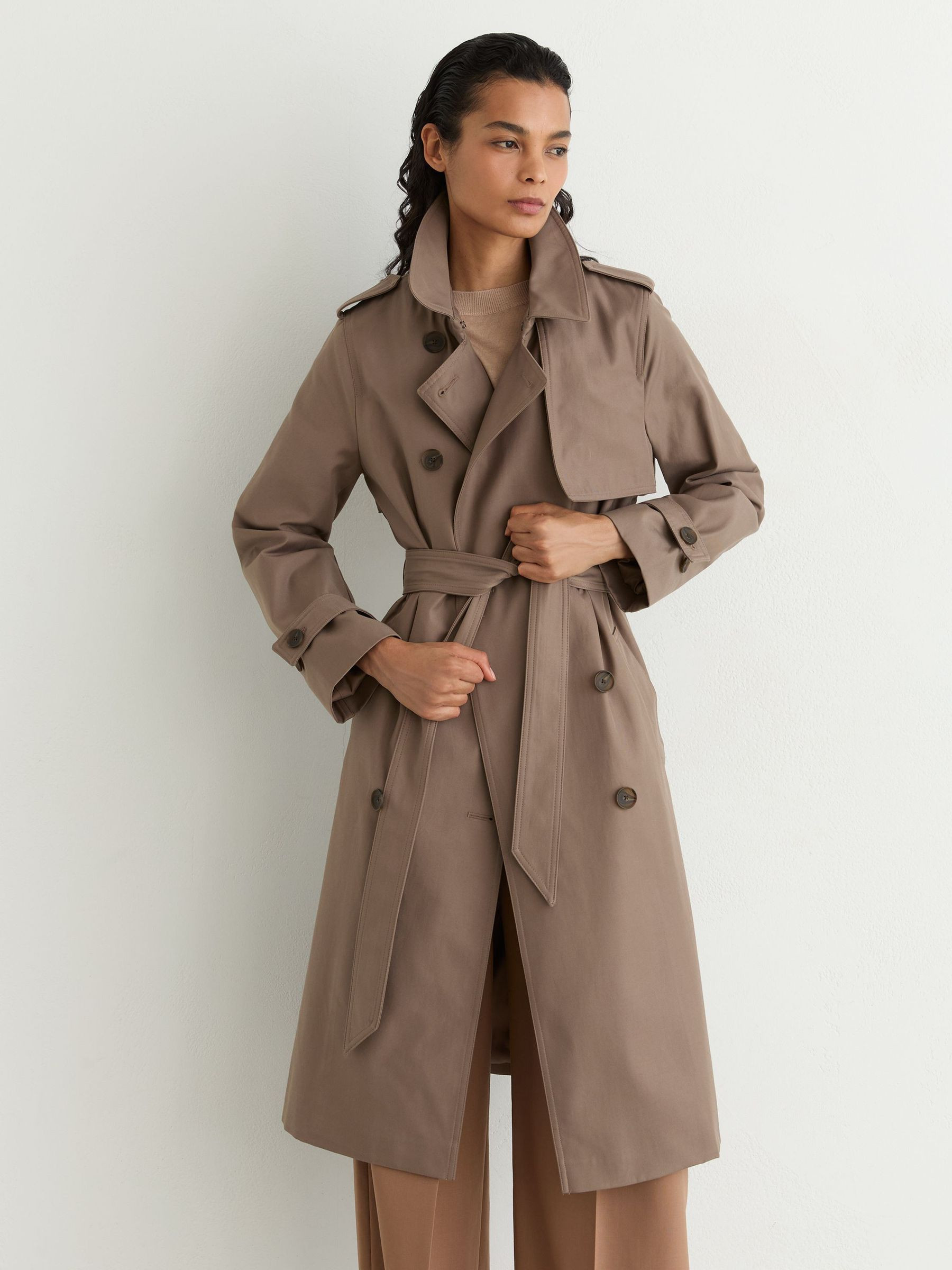 Reiss Tall Hooded Insert Trench Coat in Taupe Neutral - REISS | Reiss UK