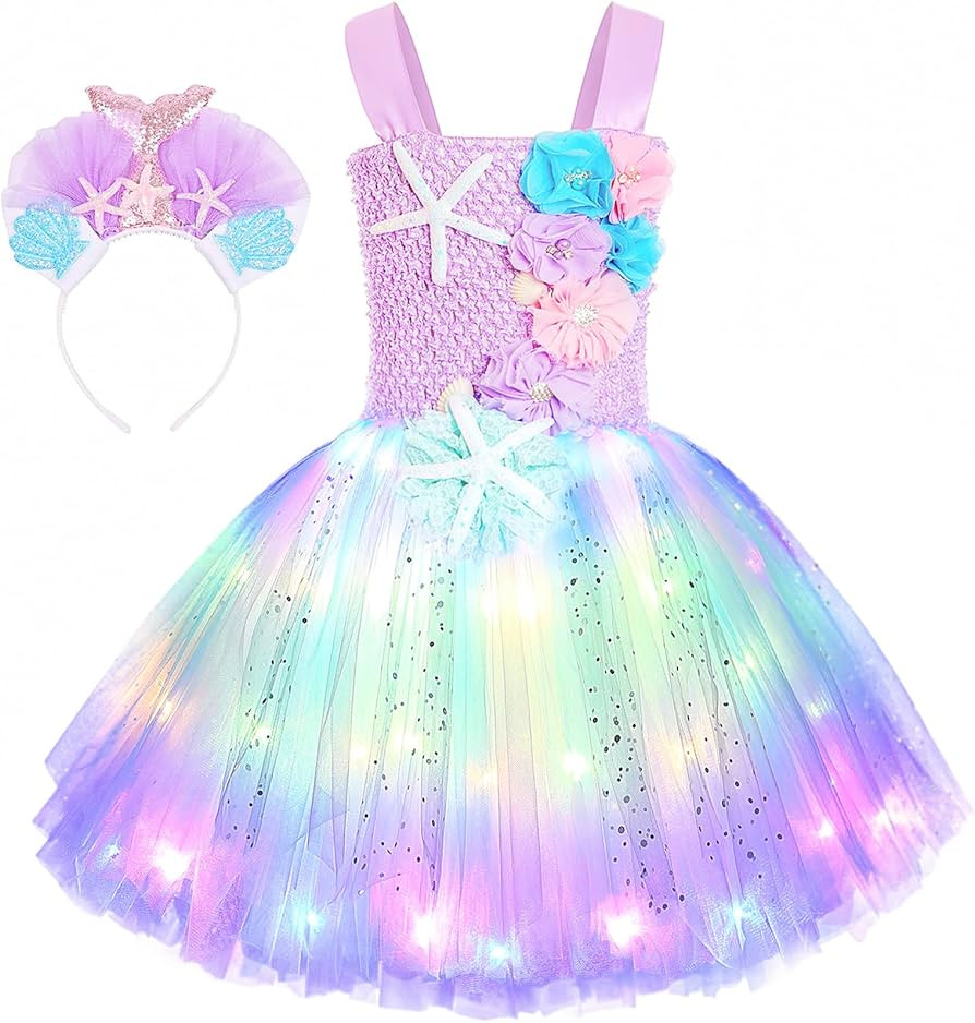 Mermaid Costume Dress for Girls Mermaid Light Up Dress for Girls Mermaid Birthday Party Gifts Dec... | Amazon (US)