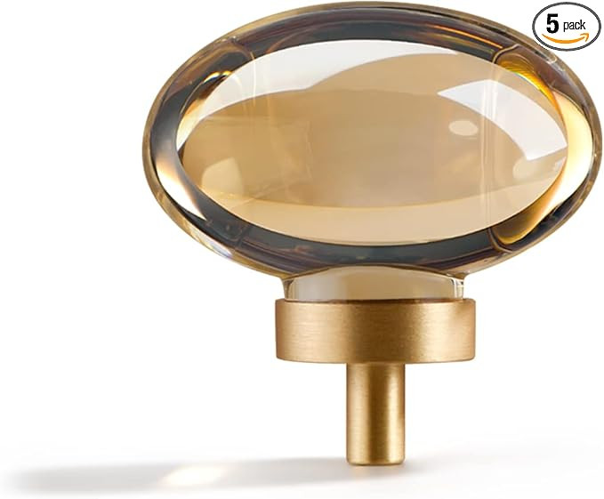 Champagne-Bronze Crystal-Brass Drawer Cabinet Knobs - 5 Pack Glass Brushed Gold pulls Hardware fo... | Amazon (US)