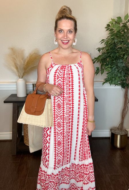 Love this maxi dress that’s only $35 and perfect for a beach vacation! I’m wearing a size small at 3 mos postpartum and it comes in numerous prints. My sandals fit true to size and that straw bag is designer inspired!! 

Vacation outfit, resort wear, spring outfit, dress, Amazon style 

#LTKtravel #LTKitbag #LTKshoecrush