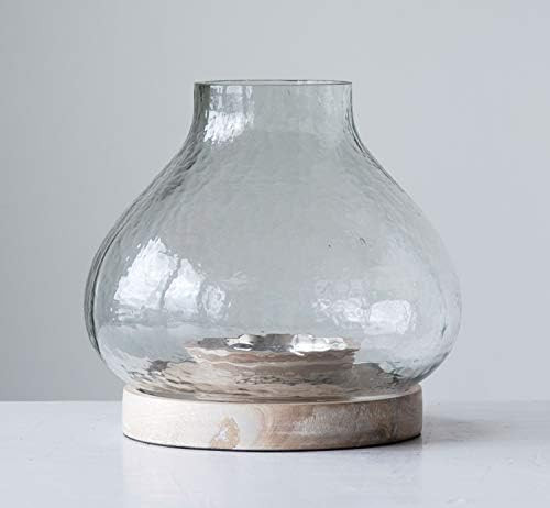 Creative Co-Op Small Whitewashed Mango Wood & Clear Handblown Glass Hurricane, Clear | Amazon (US)