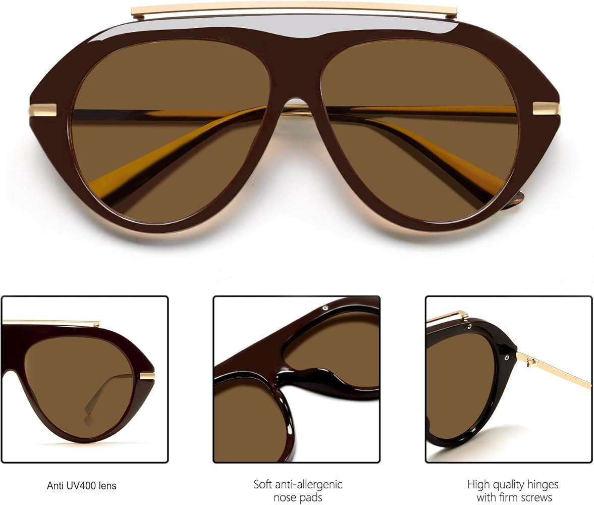 TYA Oversized Aviator Sunglasses for Women Men, Trendy Retro 70s Big Large Gold Vintage Aviators ... | Amazon (US)