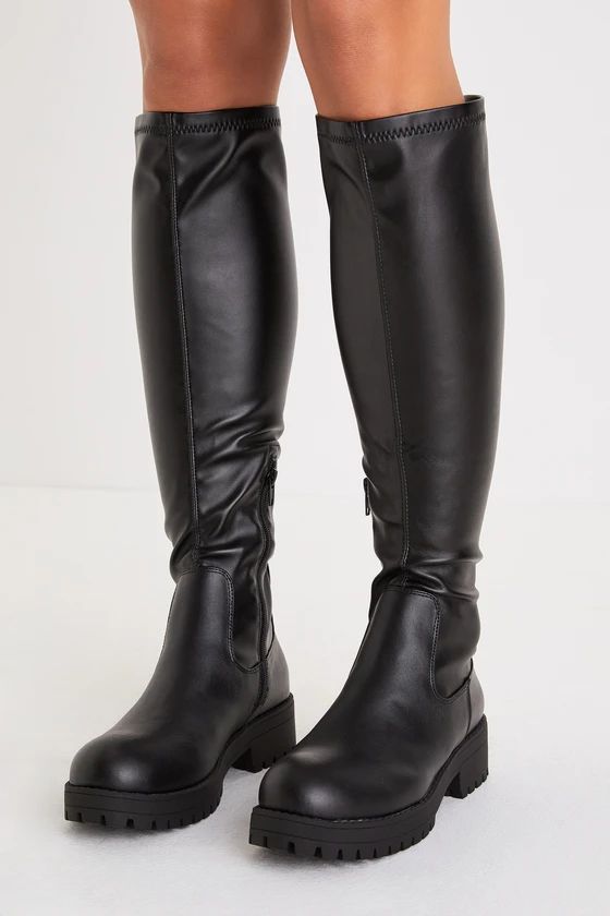 Veelo Black Lug Sole Knee-High Boots | Lulus (US)