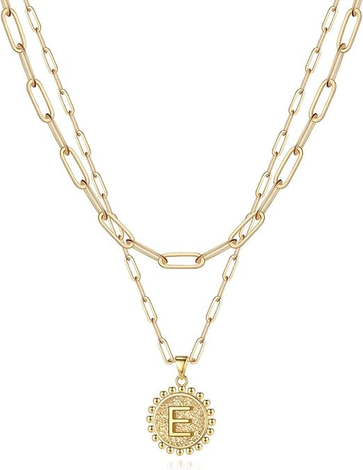 Yoosteel Gold Initial Necklaces for Women, 14K Gold Plated Dainty Layering Paperclip Link Chain N... | Amazon (US)