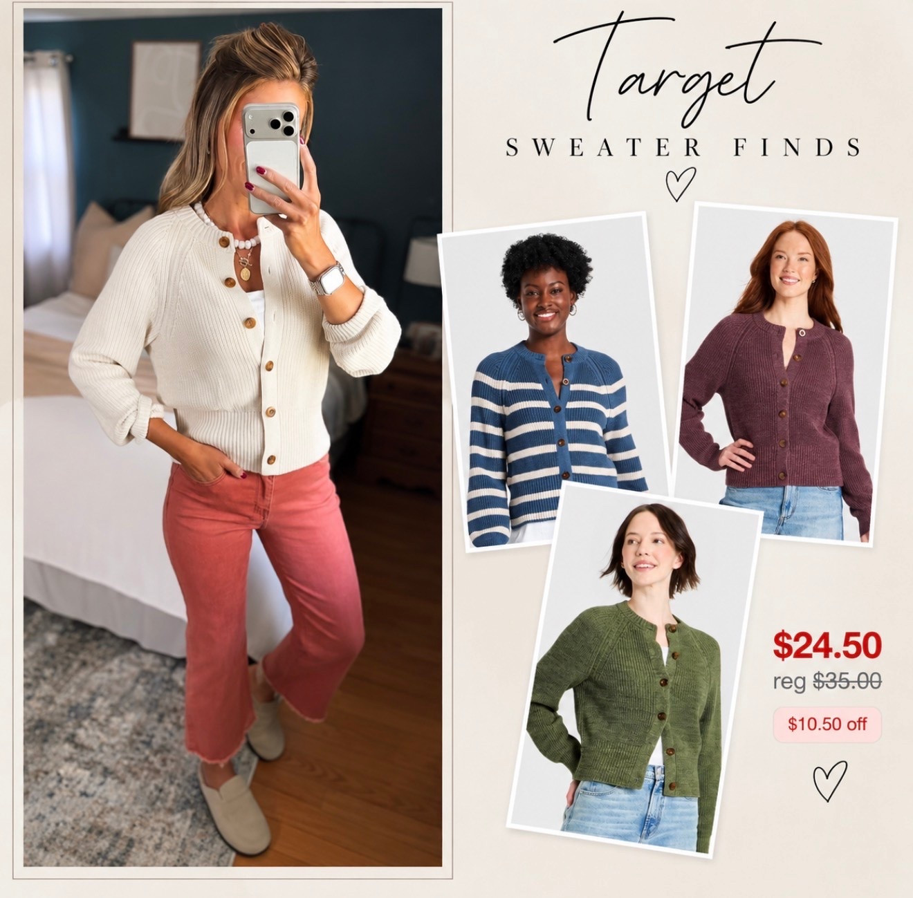 Target sweater on sale!! 
Cardigan/ small 
Jeans/ 6

#LTKOver40 #LTKSeasonal #LTKSaleAlert