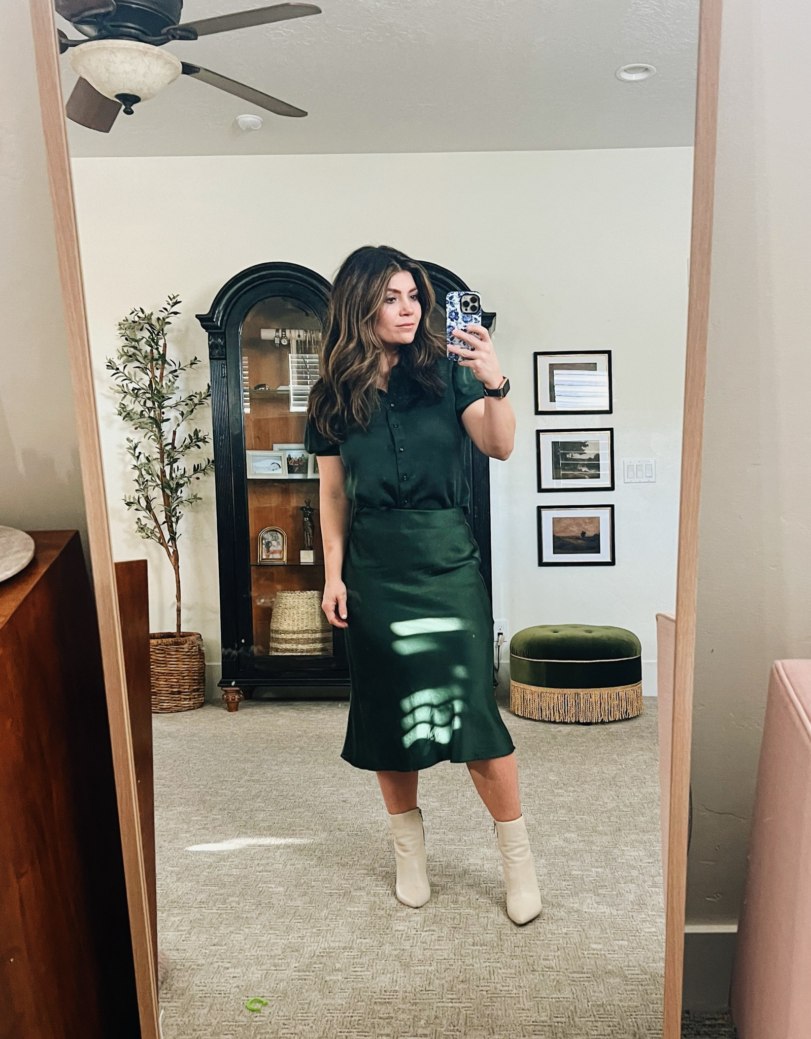 Affordable, washable stretch silk! Highly recommend- and it works so well from winter to spring especially this green 💚
Midi skirt and blouse, from my favorite store  

#LTKshoecrush #LTKfindsunder50 #LTKSeasonal