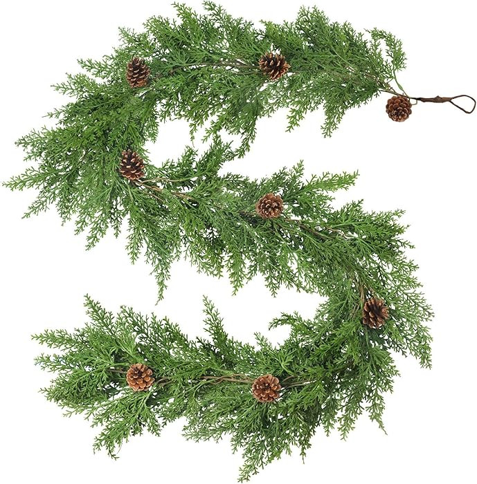 Real Touch Christmas Garland - 6FT Artificial Cedar Garlands with Pine Cones for Table Centerpiec... | Amazon (US)