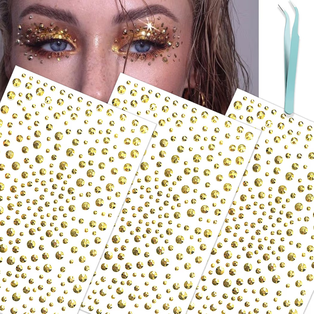 NOOEPC Gold Face Gems Glitter Body Glittery Stereo Gem Stickers Rave Accessories Makeup Rhineston... | Amazon (US)