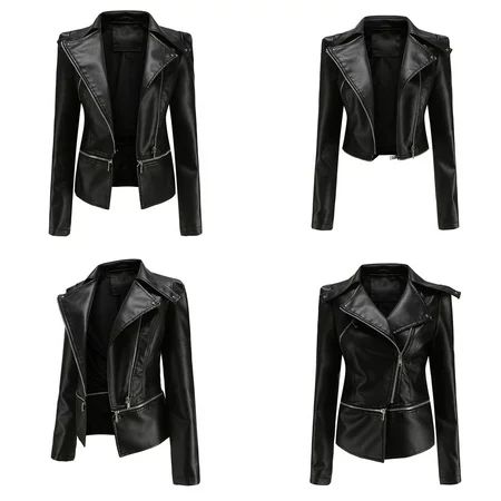 Juebong Women PU Leather Blazer Dressy Faux Leather Coat Open Front Cardigan Office Jacket Slim Leat | Walmart (US)