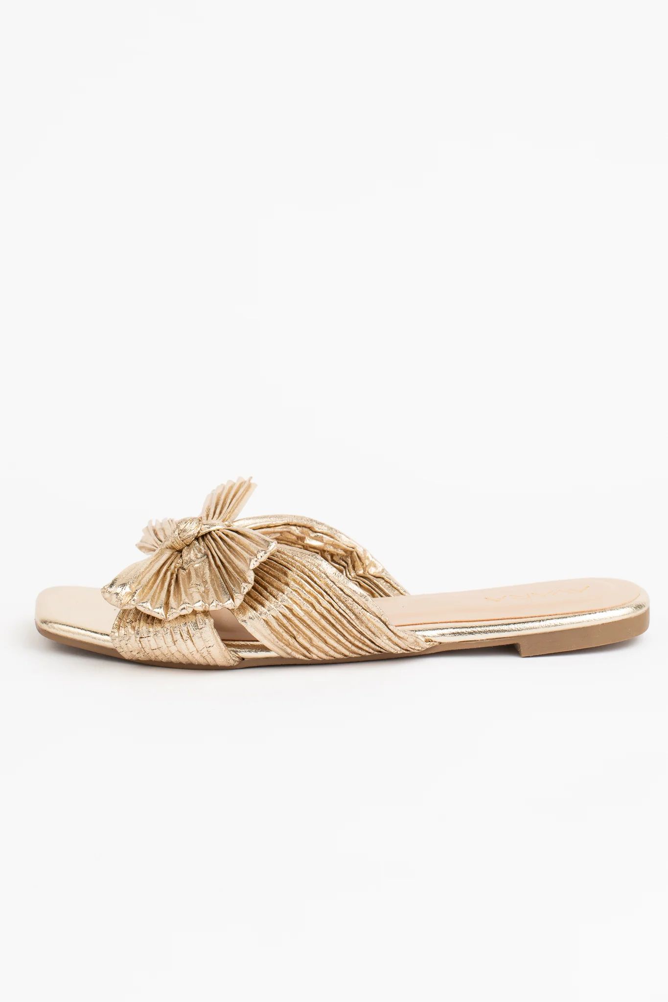 Ariel Sandal- Gold Bow Slip On Sandals | Avara