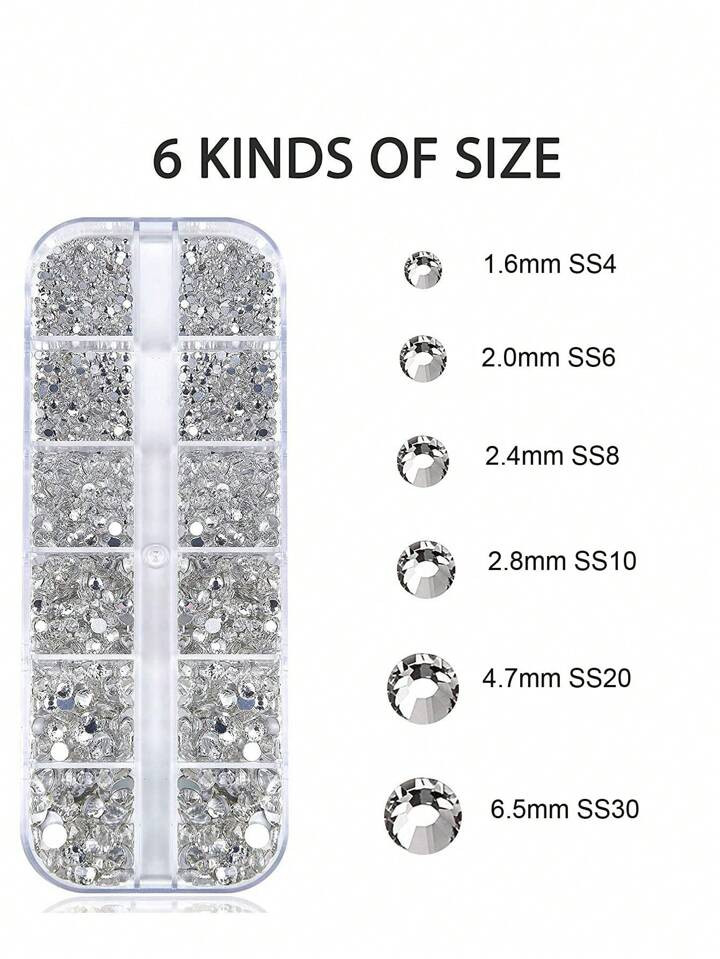 12 Grid Nail Rhinestones 1.5mm-5mm 3D Nail Art Glass Crystal AB + Clear Nail Stones Gems Pearl Cr... | SHEIN