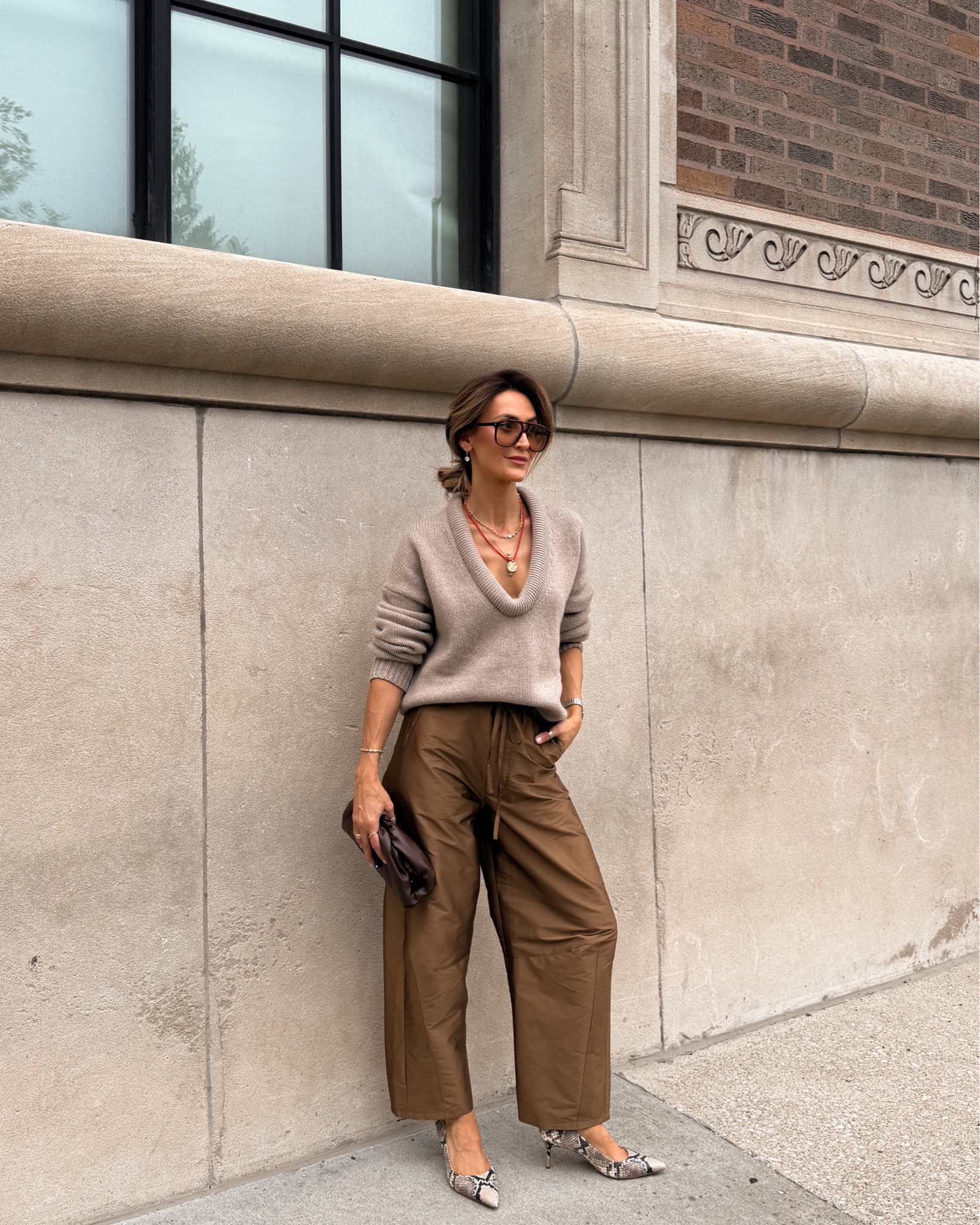 One of my favorite transitional looks with the coolest chunky knit and staple tafetta pants!