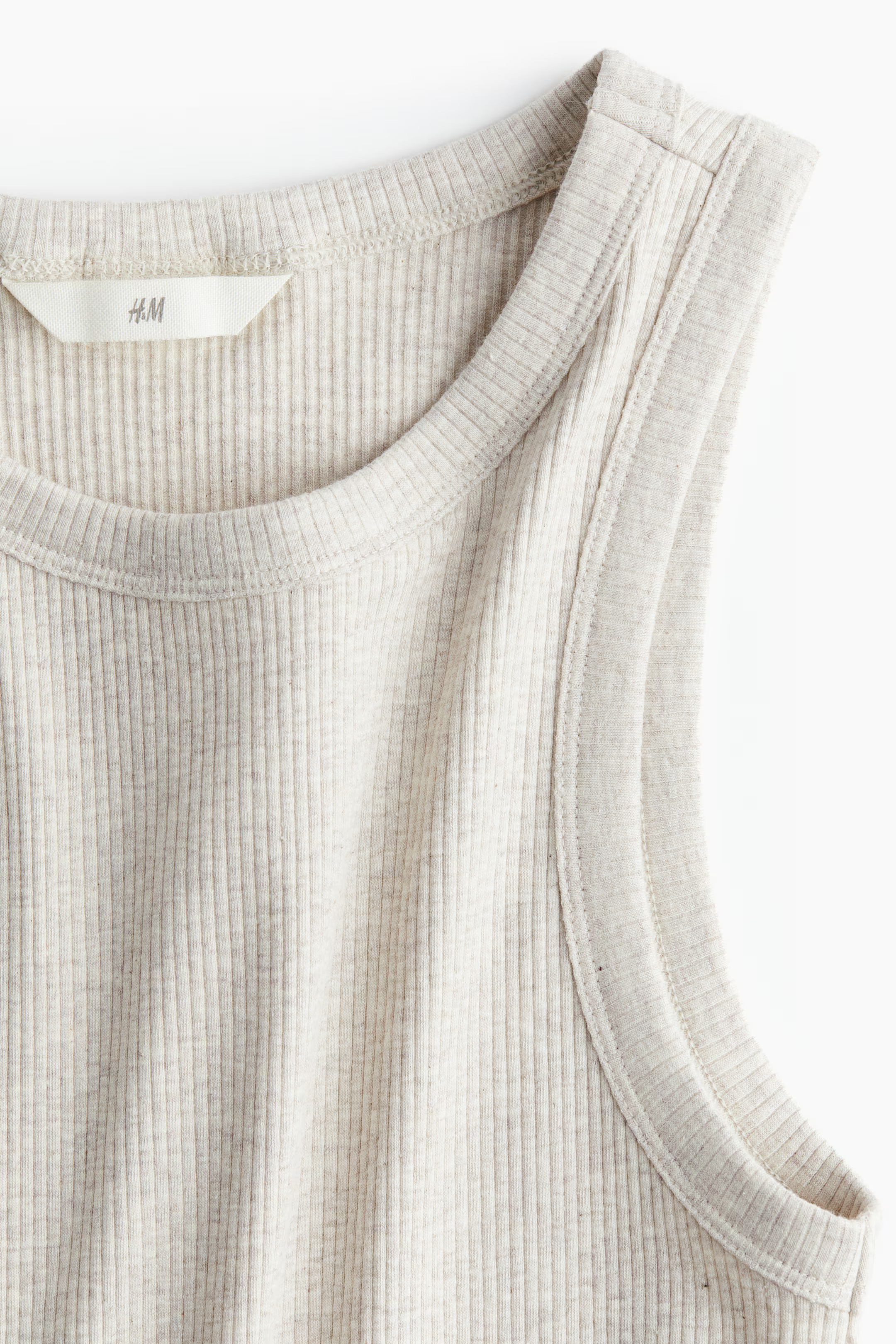 Ribbed vest top - Round neck - Sleeveless - Light beige marl - Ladies | H&M GB | H&M (UK, MY, IN, SG, PH, TW, HK)