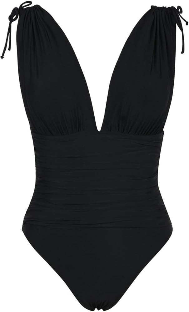 Women's One Piece Swimwear Plunging V Neck Swimsuits Shirred Tummy Control Bathing Suit Monokinis | Amazon (US)