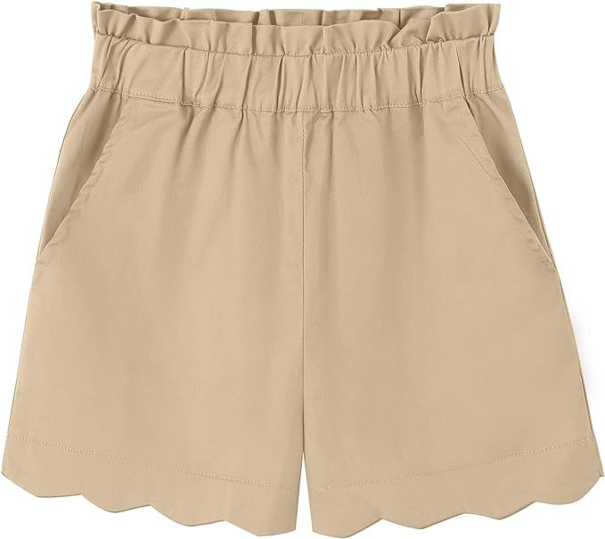 Noomelfish Girls Scalloped Stretch Twill Pull On Shorts with Pockets (5-12 Years) | Amazon (US)