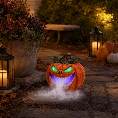 Halloween Skull Decor with Fog Effect, LED Light Pumpkin Decoration for Indoor Outdoor | Wayfair North America