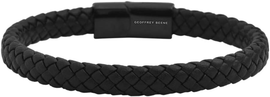 Geoffrey Beene Men's Braided Genuine Leather Bracelet with Stainless Steel Closure | Amazon (US)