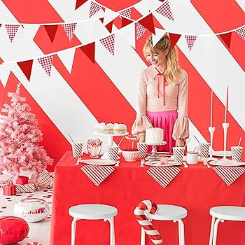 33 ft Red Plaid Checkered White Pennant Banner,Flag Triangle Bunting Garland Decor,Hanging Triang... | Amazon (US)