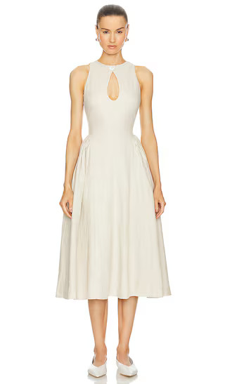 Seina Midi Dress in Natural Linen | Revolve Clothing (Global)