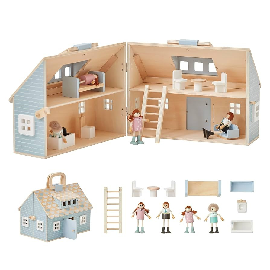 Olivia's Little World Wooden Cottage Dollhouse with 12 Accessories & 4 Figurines – Portable 2-S... | Amazon (US)