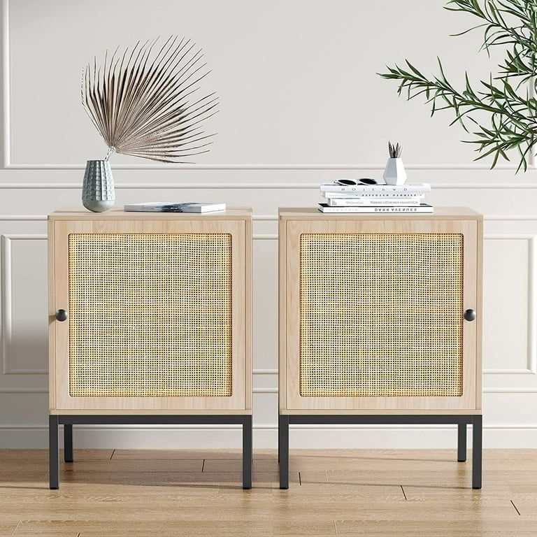 WEI Rattan Nightstands Set of 2  End Tables  Wooden Bedside Table  Rattan Side Table with Metal L... | Walmart (US)