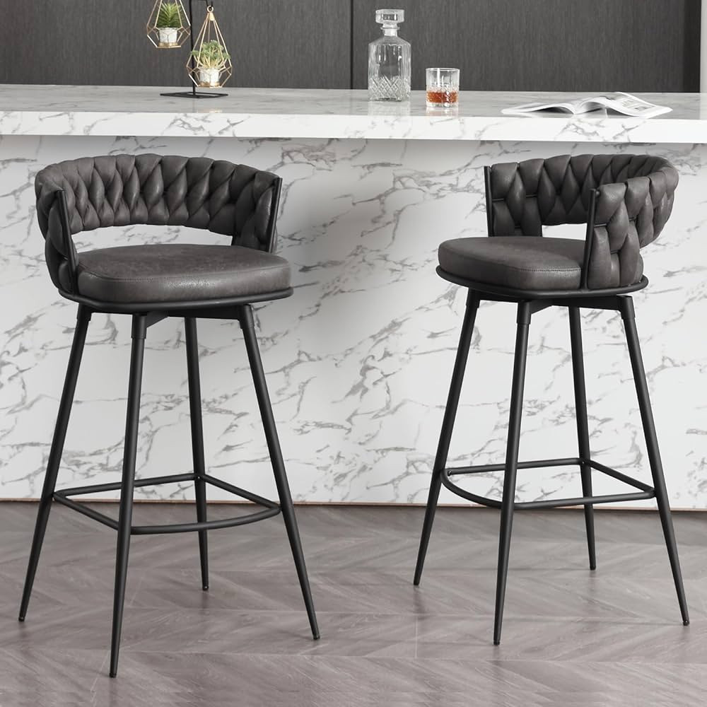 BFZ Modern Bar Stools Set of 2, 30" Bar Height Barstools, 180° Swivel Suede Fabric Stool Chairs ... | Amazon (US)