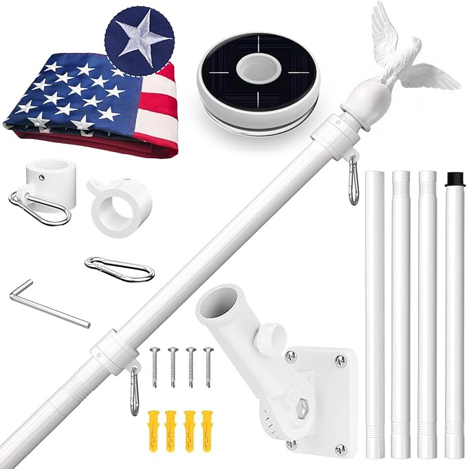American Flag with Pole & Flag Pole Light, 5FT White Flagpoles for Outside House with 180° Adjus... | Amazon (US)