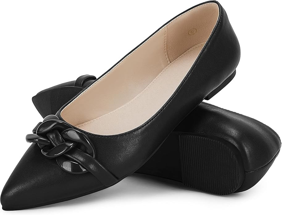 Coutgo Women's Chain Ballet Flats Pointed Toe Slip On Flats Shoes for Women Dressy Comfort Work L... | Amazon (US)
