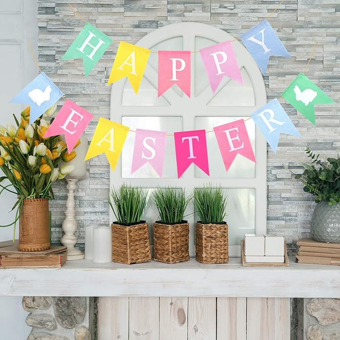 TUPARKA 2pcs Easter Banners, 'Happy Easter' Bunting Garland Decorations, Lightweight Hessian Bann... | Amazon (US)