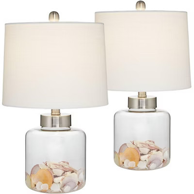 360 Lighting Coastal Accent Table Lamps 20.5" High Set of 2 Small Clear Glass Fillable Shells White Drum Shade for Living Room Family Bedroom | Target
