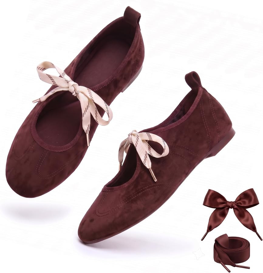 Women Velvet Bow Ballet Flats Mary Jane Shoes | Amazon (US)