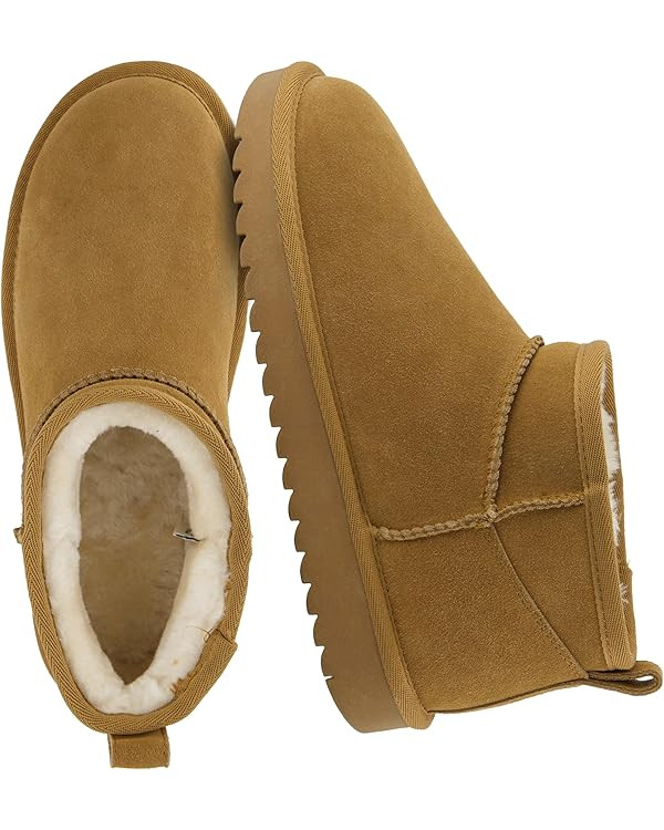 CUSHIONAIRE Hip 2 Genuine Suede Ankle Boots for Women, Cozy Faux Shearling Lining Pull On Winter ... | Amazon (US)