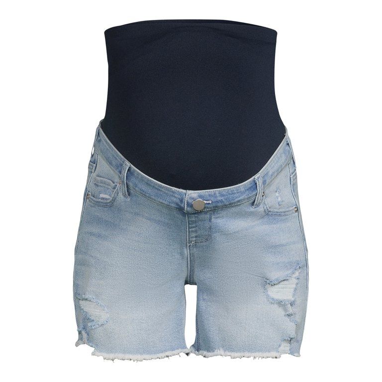 Time and Tru Women's Maternity Destructed Denim Shorts | Walmart (US)