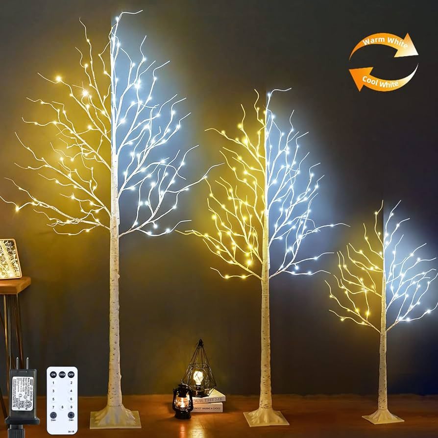 ZHOUDUIDUI Lighted Birch Tree, Pack of 3, 4FT 6FT and 8FT Birch Tree Lights, 9Modes Timer for Ind... | Amazon (US)