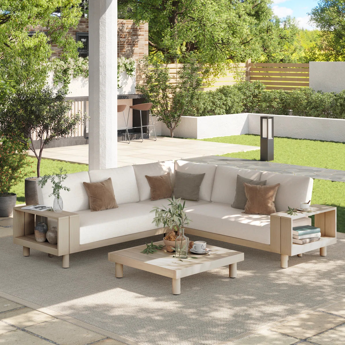 4 PCS Outdoor Eucalyptus Sectional Seating Group With Cushions | Wayfair North America